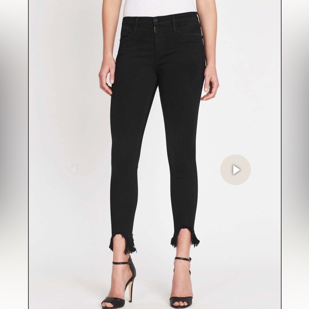 Frame Denim Le High Skinny Stiletto Hem Black Women's Black Distressed Jeans